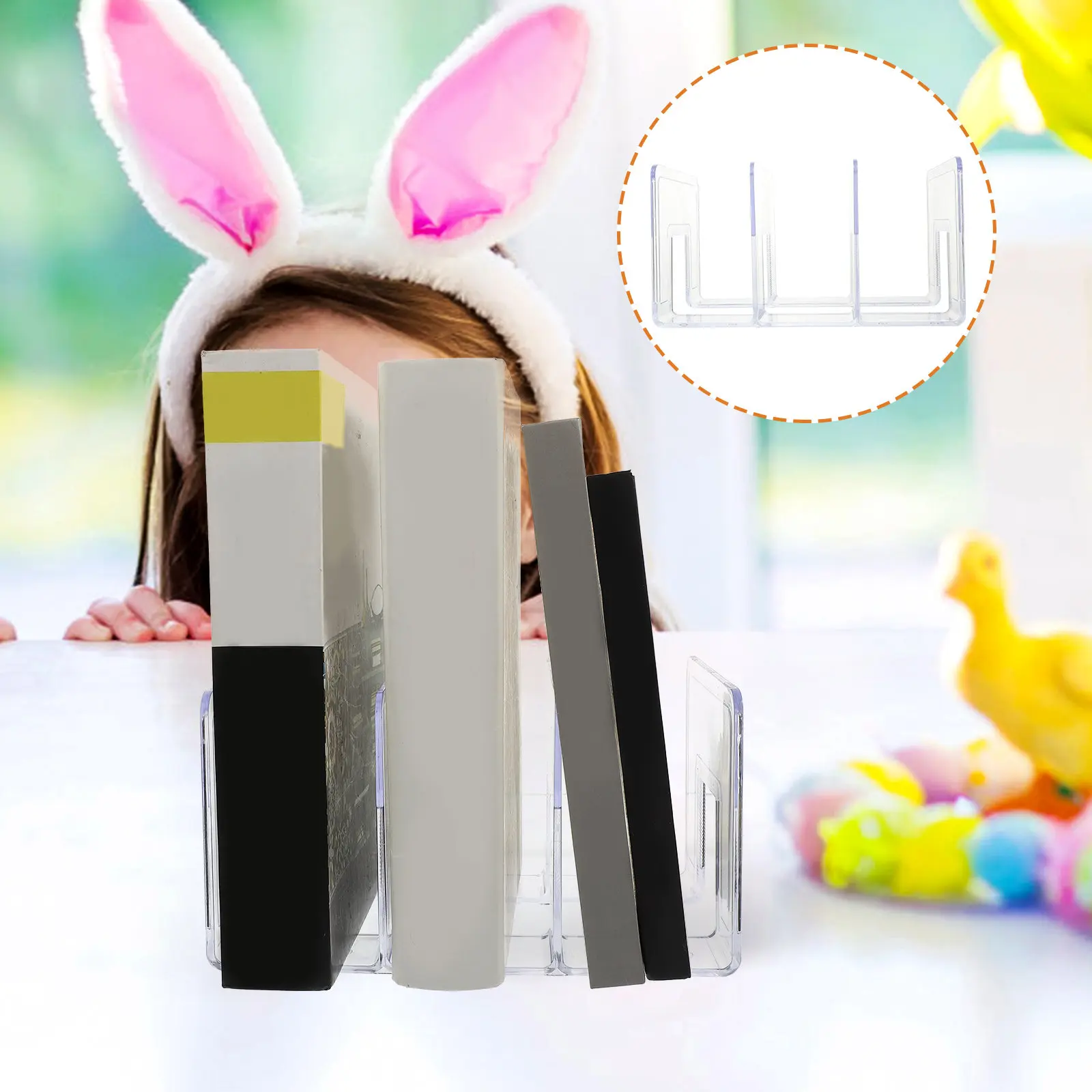 

Desktop Acrylic Bookend Transparent L-Shaped Book Holder for Books Magazines Files Organizing Study Room Office Home Shelf Decor
