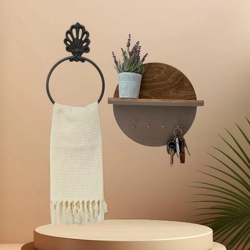 

ABBO-Rustic Style For Bathroom Wall Mounted Hand Towel Ring Holder Round Hand Towel Rack For Farmhouse