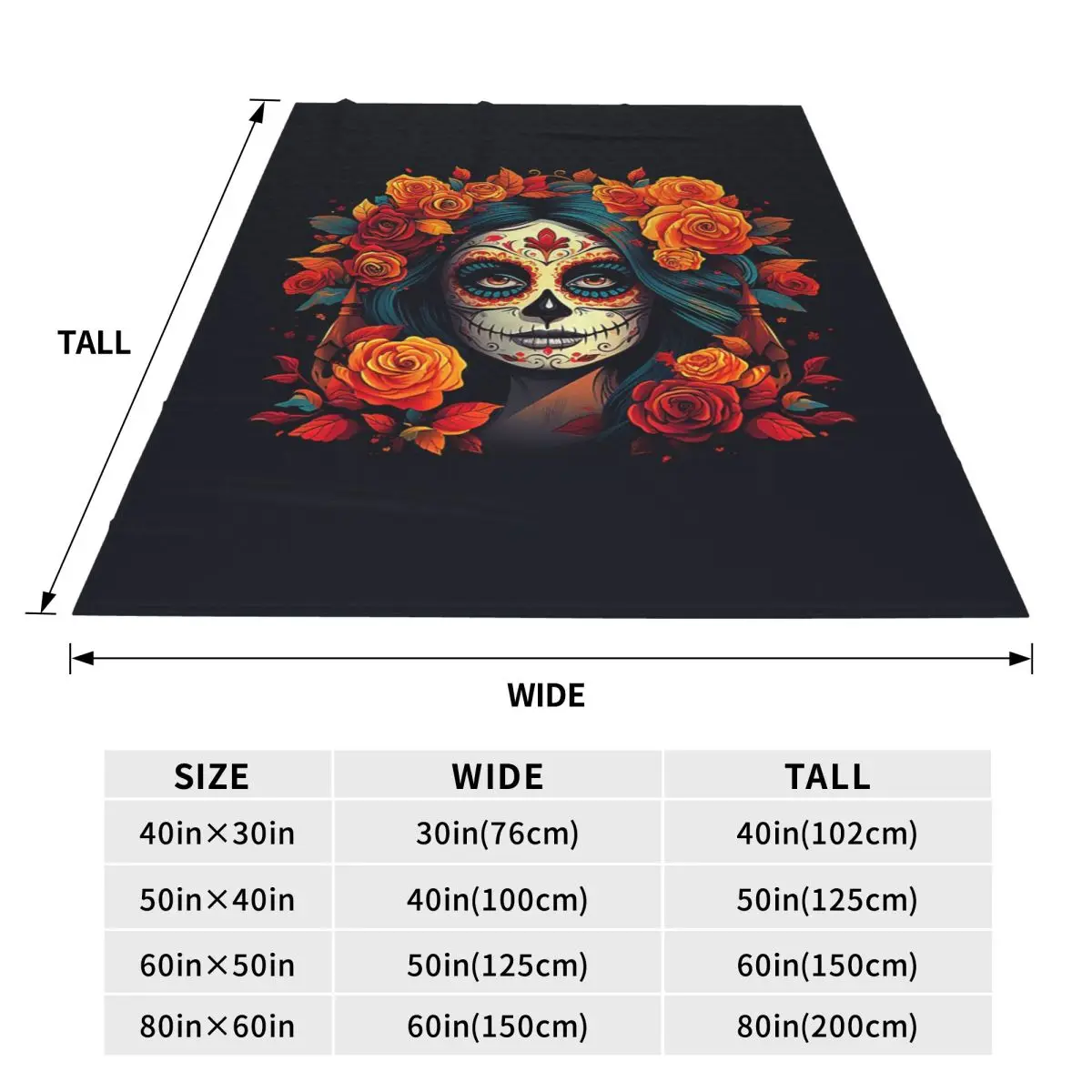 Mexican Skull Calavera Illustration Blankets Soft Warm Flannel Throw Blanket Bedding for Bed Living room Picnic Travel Home Sofa - view 6