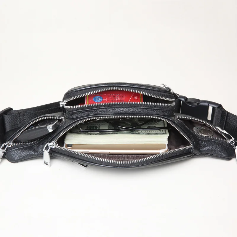 جديد جلد طبيعي سعة كبيرة مقاومة للاهتراء طبقة علوية جلد البقر موضة الرجال الهاتف الخصر كتف واحد حقيبة كروسبودي