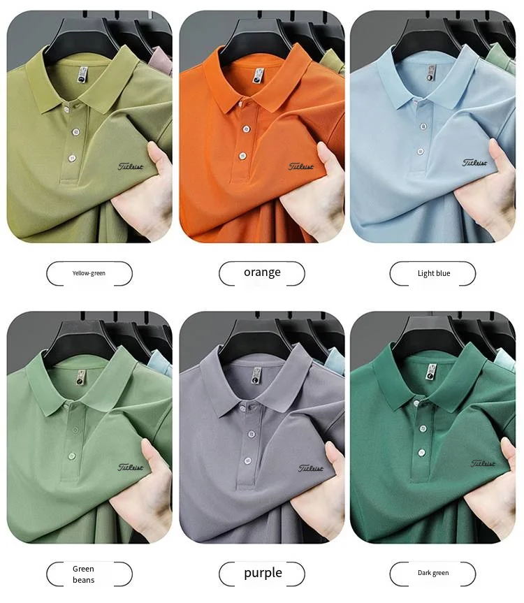 Business Casual Herren Neues Kurzarm-Poloshirt mit Kragen und Knöpfen, Einfarbig mit Schriftzug, Bequemes Atmungsaktives Herren-T-Shirt – Detail 10