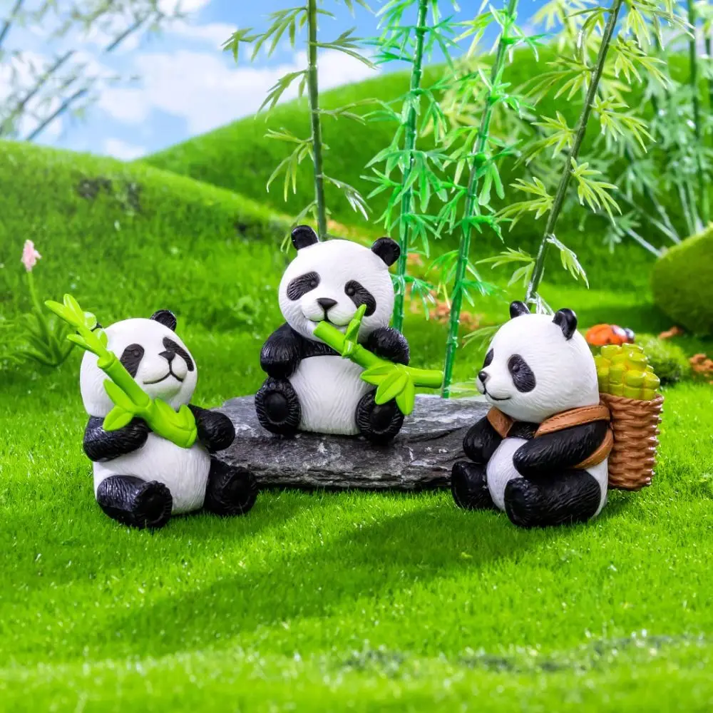 Random Style Micro Landscape Mini Panda Ornaments 3D Resin Crafts Simulation Panda Ornaments Cartoon Panda Miniatures Office