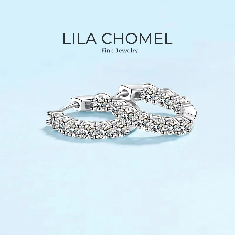 

Wedding Fine Jewelry Platinum PT950 Hoop Earrings for Women Engagement 1.8ct VVS Moissanite Diamond Girl Birthday Gift Daughter