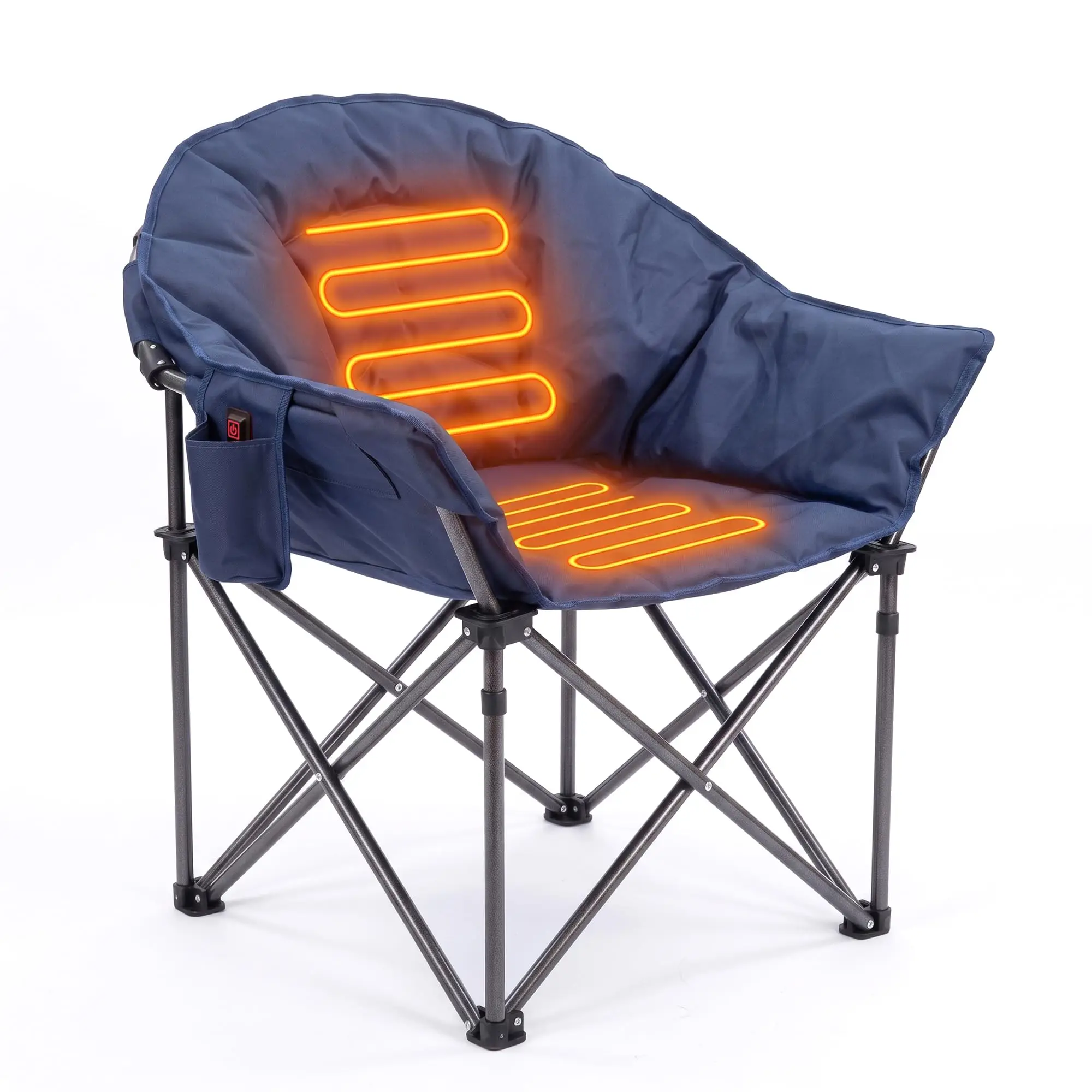 Oversized Heated Camping Chair With 3 Heat Levels, High Back Folding Padded Outdoor Chair With Cup Holder, Pockets And Carry Bag