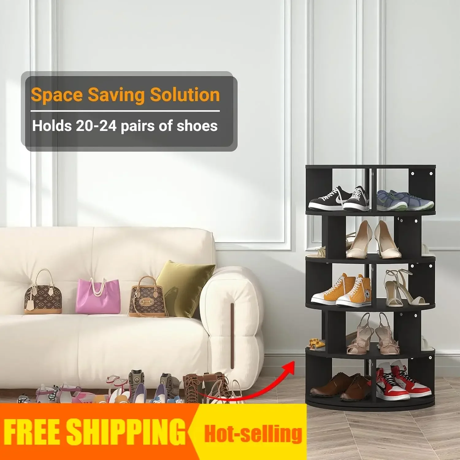 

Hot salesExclusive Offer Rotating Shoe Rack, 5-Tier Wood Organizer for Closet, 360° Spinning Rack Tower Space-Saving Storage Sh