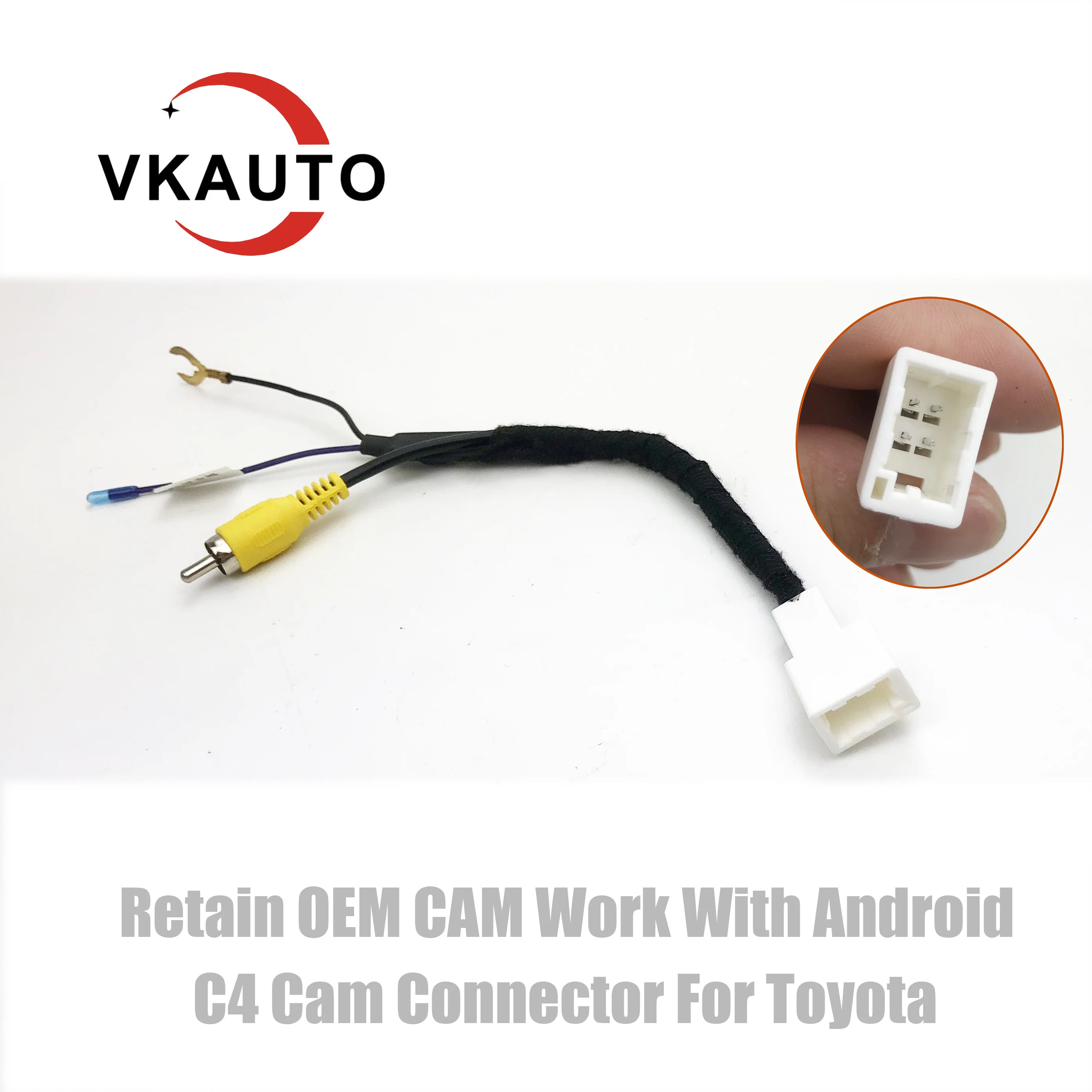 

Vkauto C4 Pins Adapter Reversing Camera cable For toyota Retain OEM CAM Work With Android Unit