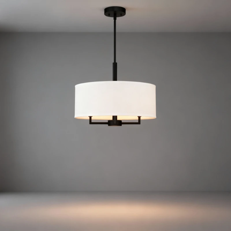 American Luxury Round Fabric LED Pendant Light Modern Hanging Lamp for Living Room Restaurant Kitchen Bedroom Study Fixture