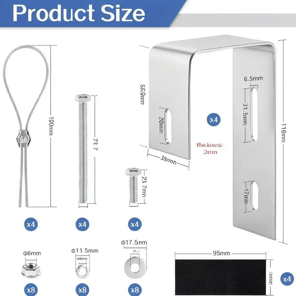 Solar Panel Fixing Bracket Square Hooks For Balcony Photovoltaic System Stainless Steel Installation Hardware Support