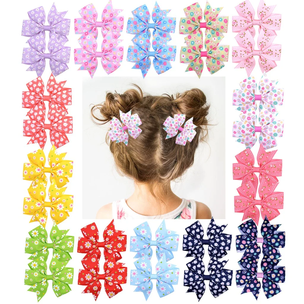 20pcs Daisy Sunflower Dots Ribbed with Fishtail Bow Hair Clip
