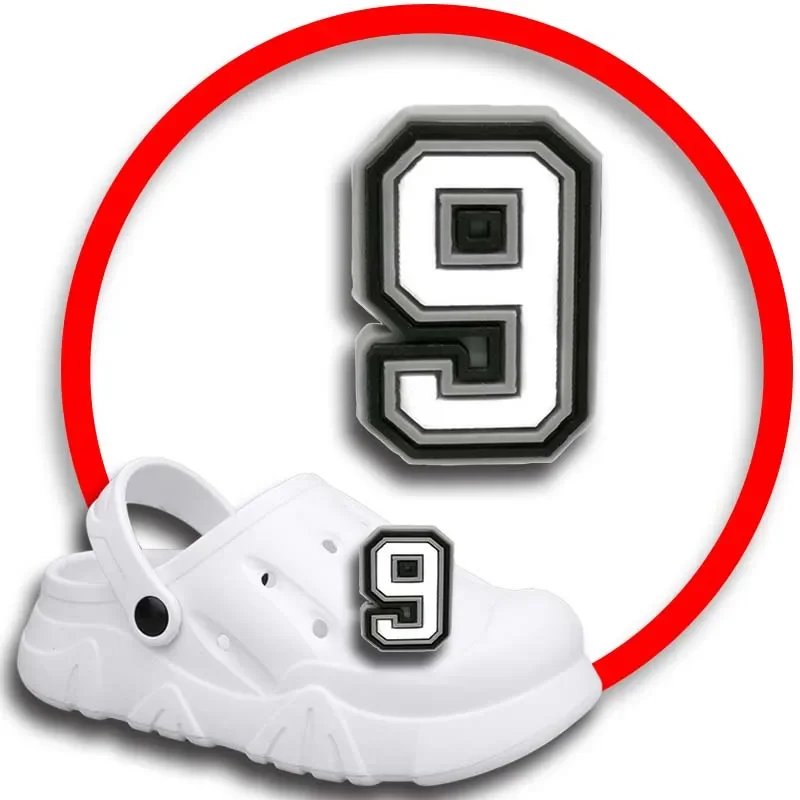 

Упаковка булавок для Crocs, шармы, аксессуары для обуви, украшение с белыми цифрами, джинсы, женские сандалии, пряжка, Детские сувениры, мужские значки