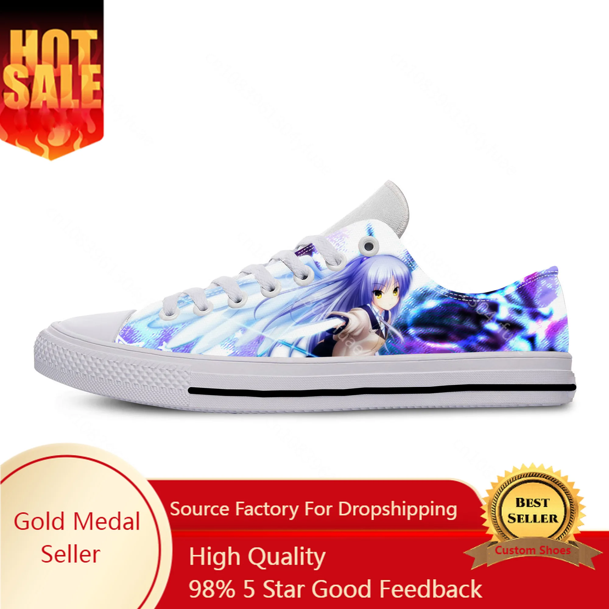 

Anime Manga Cartoon Angel Beats Tachibana Kanade Casual Cloth Shoes Low Top Lightweight Breathable 3D Print Men Women Sneakers