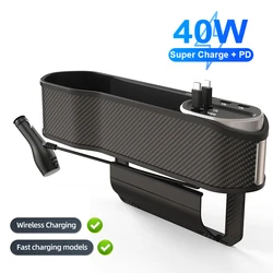 Car Seat Gap Filler Organizer With Cup Holder Front Seat Console Side Pocket With Wireless Charging,Type-C For IPhone Huawei