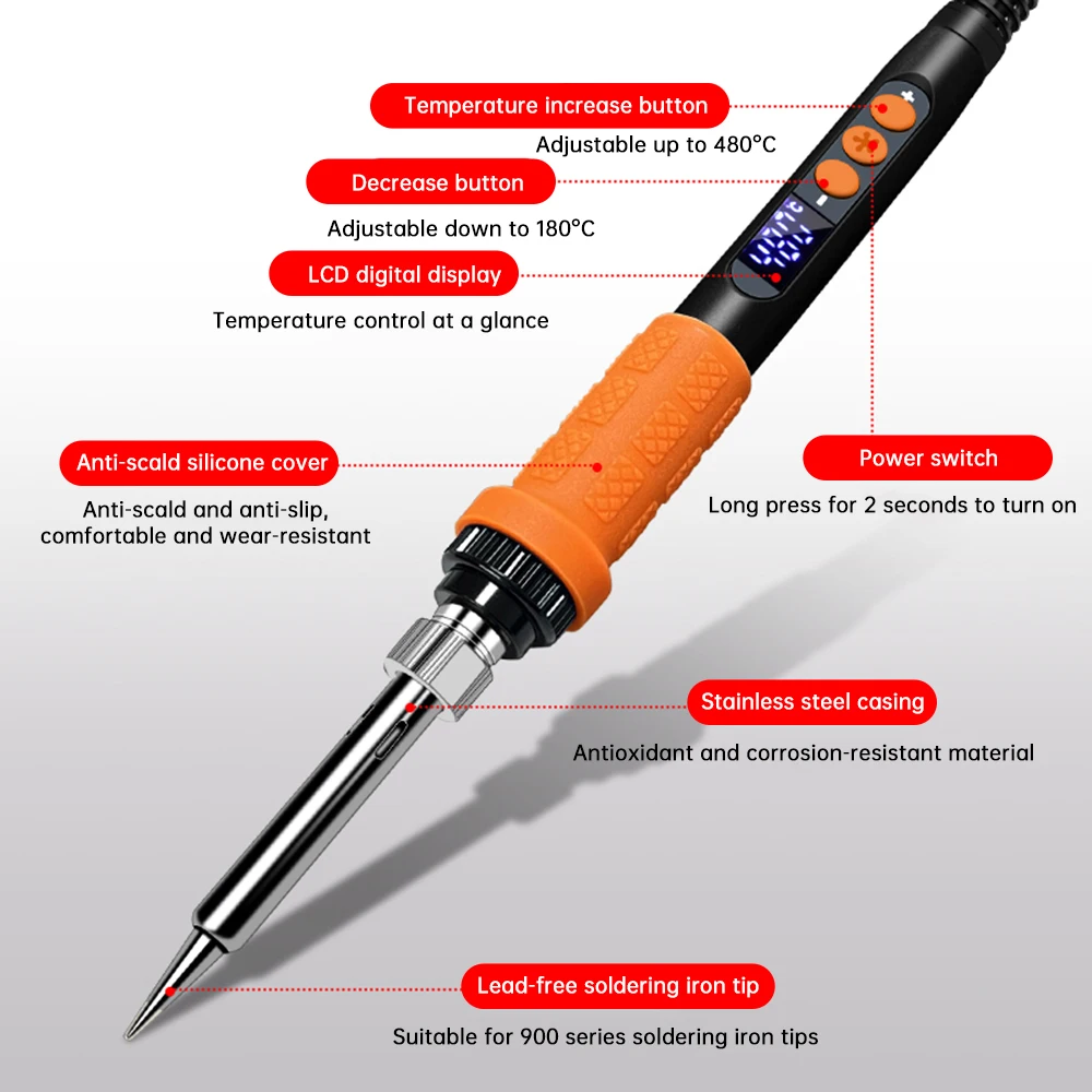 LED Digital Display Adjustable Temperature Electric Soldering Iron 220V 90W Welding Solder Rework Station Heat Pencil Tips