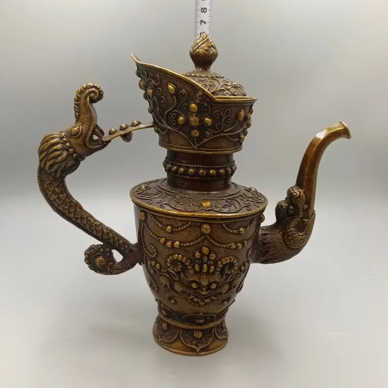 Vintage Brass Dragon Handle Teapot Antique Metal Kettle Ornament Home Decor Craft Gift Unique Design for Living Room Display