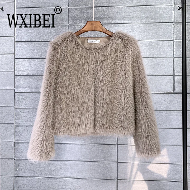 Women Imitation Faux Fur Coat Solid Color Plush Warm Jacket Loose Slim Fit Long Sleeve Thick Cardigan High Street 2024 Autumn