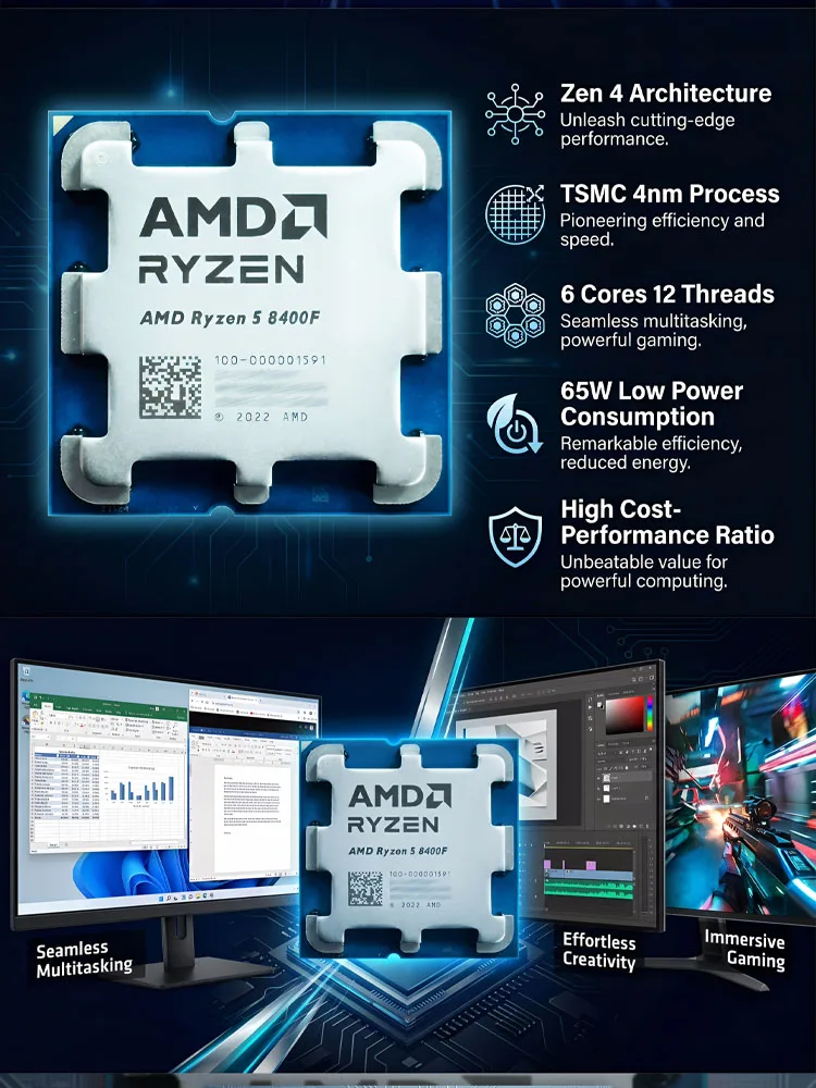 新しい AMD R5 8400F Ryzen 5 8400F 6 コア 12 スレッド 4.2GHz