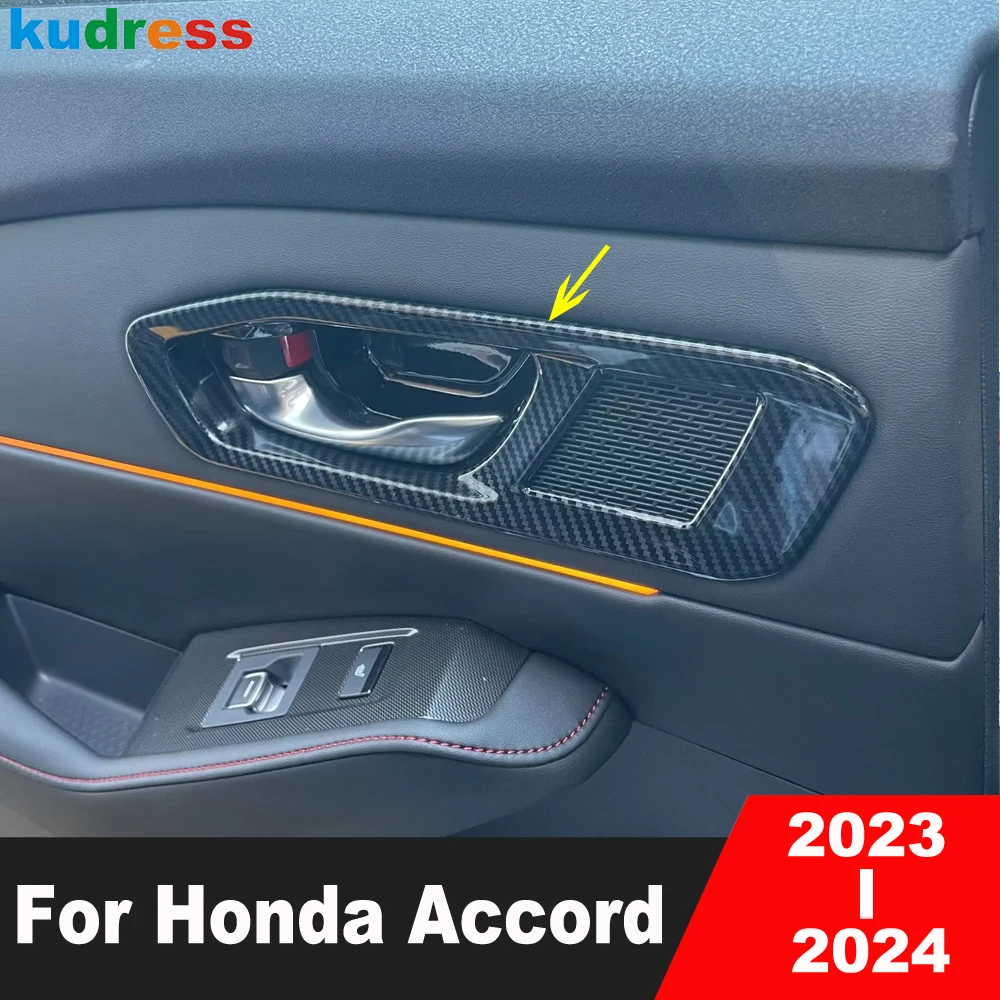 Carro dentro da maçaneta da porta tigela capa guarnição para honda accord sedan 2023 2024 fibra de carbono molduras interiores acessórios