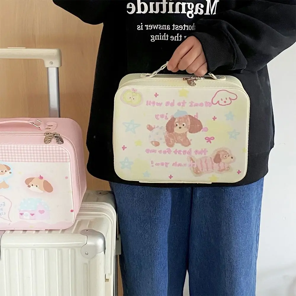 

Portable Cartoon Pattern Makeup Box PU with Handle Cosmetic Sorting Box Rectangle Large Capacity Handhold Storage Suitcase Gift