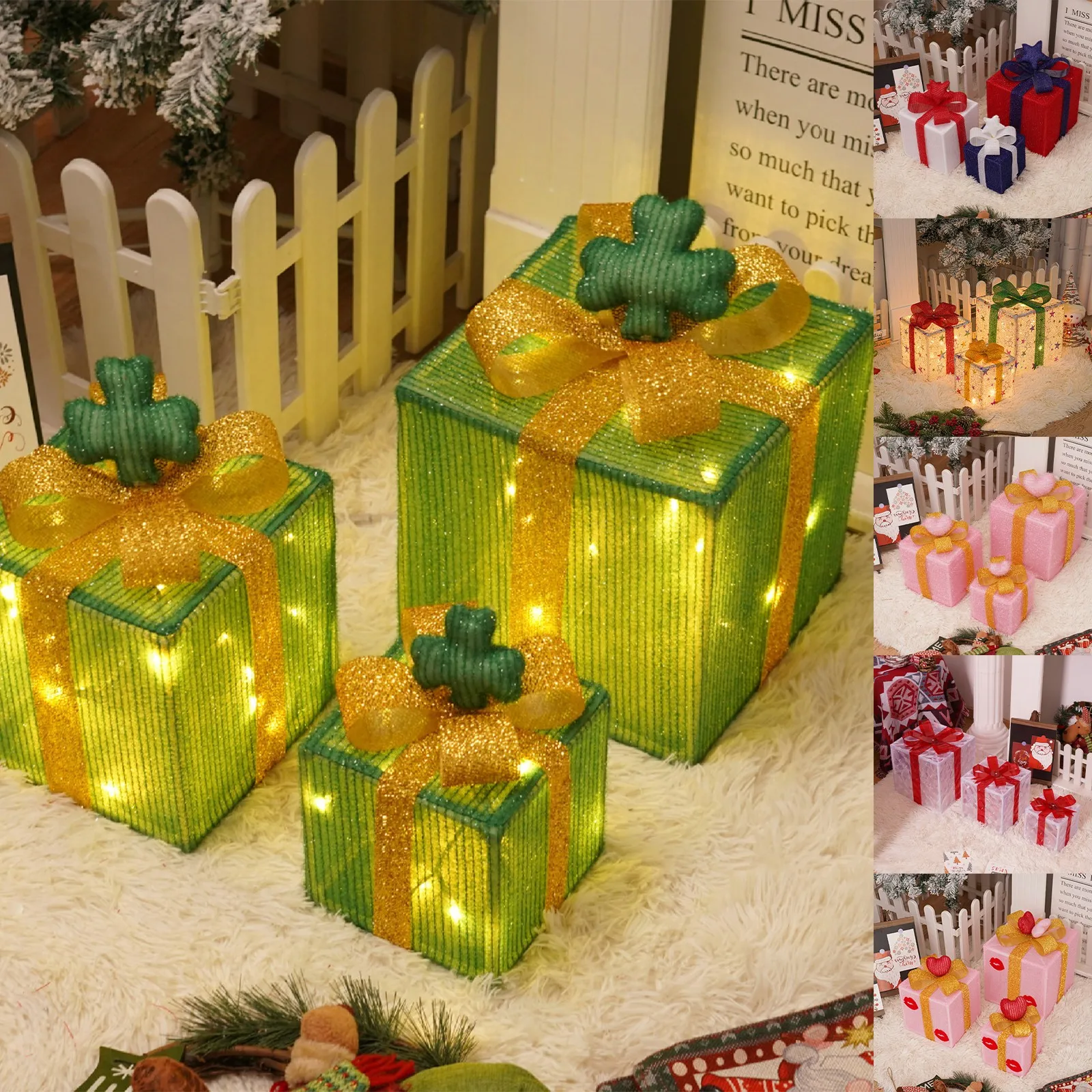 3pcs Christmas Gift Box Christmas Decor Luminous Bow Holiday For Lighted Up Christmas Tree Holiday Party Indoor Outdoor Decor