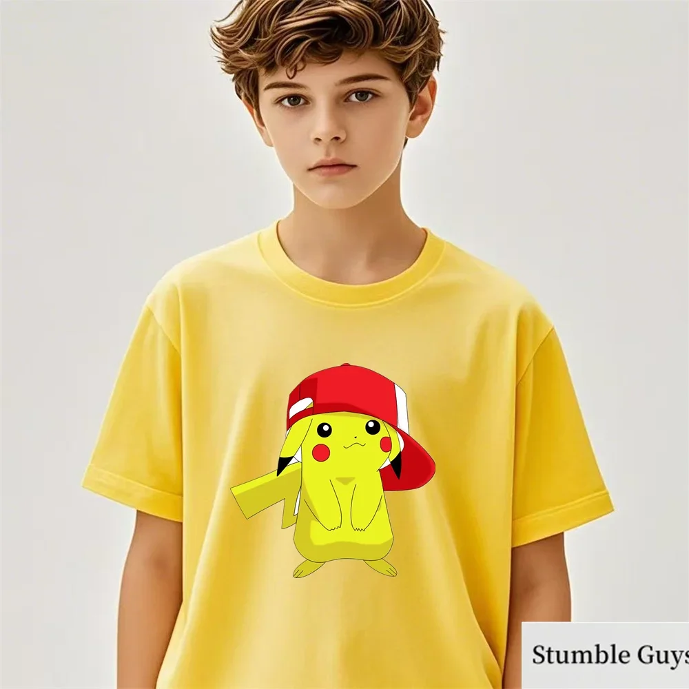 

Pokemon Children Black Short Sleeved T-shirt Anime Birthday Number Print Pullover Cartoon Summer Casual Breathable Tops Gifts