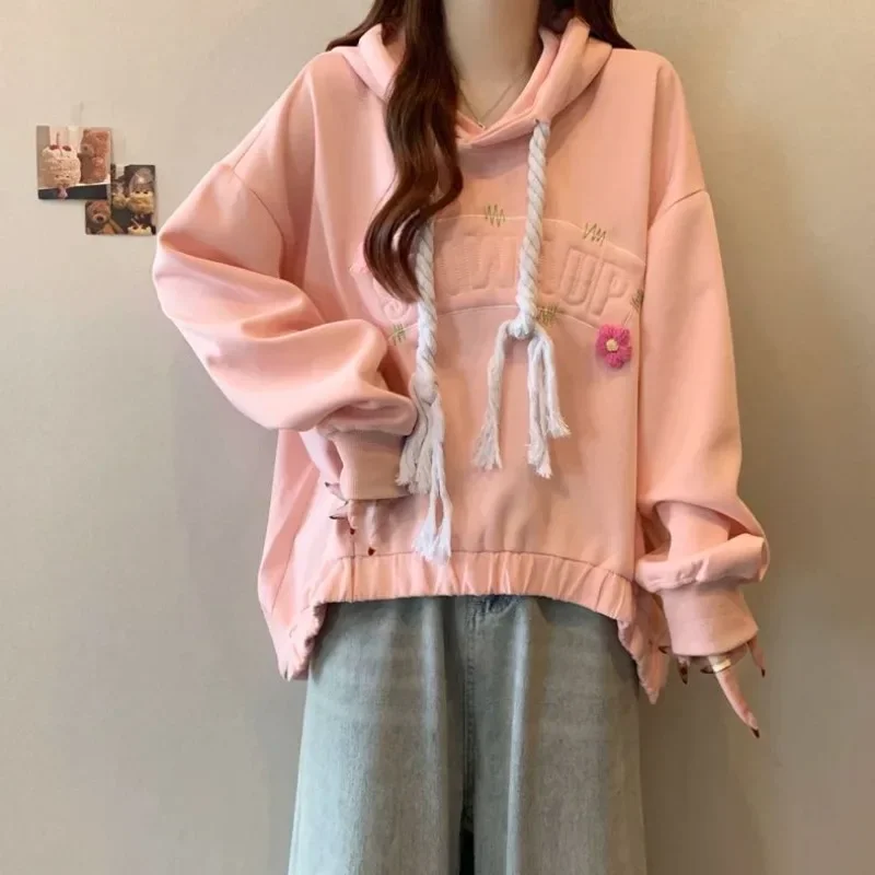 봄과 가을 루즈핏 긴팔 여성 후드티 스웨트셔츠 한국 스트릿웨어 Y2K 빈티지 90년대 케이팝 여성 후드탑