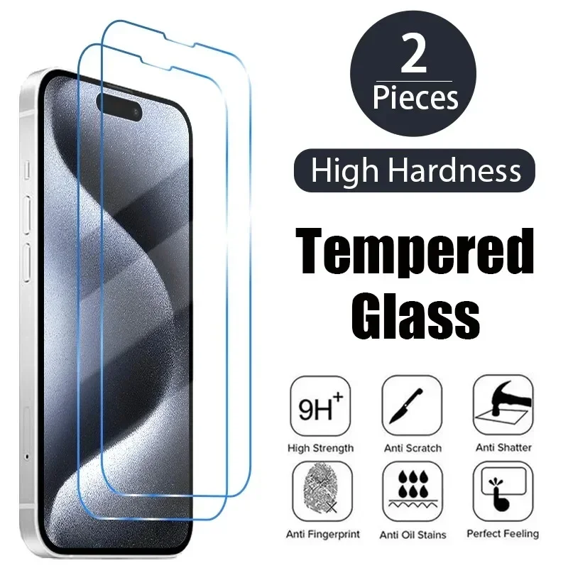 2PCS Tempered Glass for iPhone 11 12 13 14 15 16 Pro Max 16 15 Plus Screen Protector For iPhone 12 13 Mini XR X XS Max 7 8 Glass