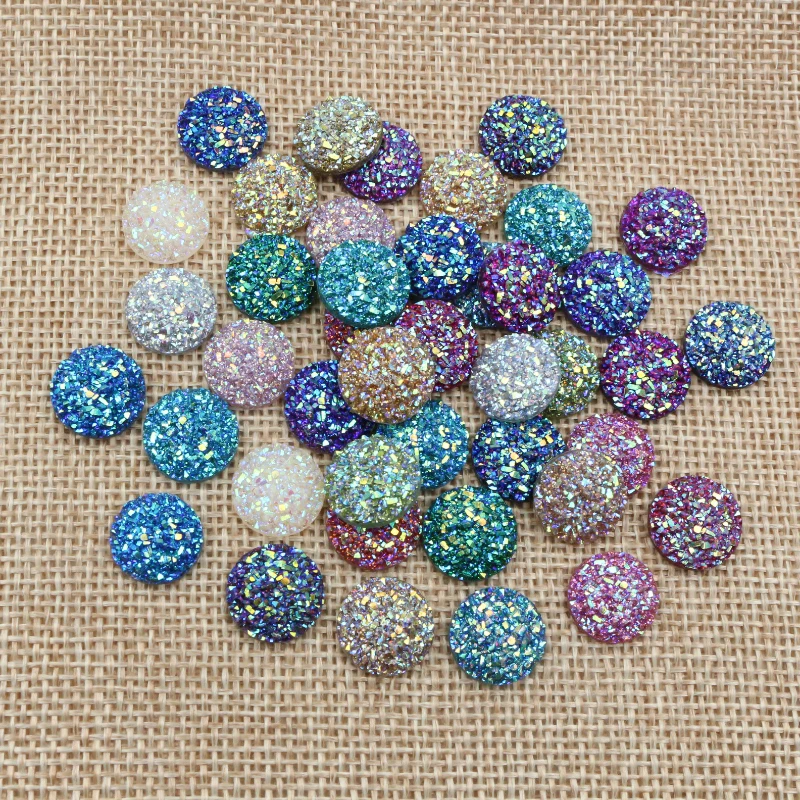 

40pcs 8/10/12mm Mix AB Colors FlatBack Druzy Resin Cabochons For Bracelet Earrings DIY Jewelry Making Accessories Findings