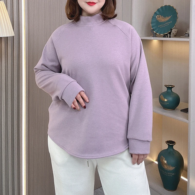 3XL 4XL PLUS SIZE Women's Tops Winter fleece-lined Thicken Hoodie Basic Solid Color Sweatshirt 618