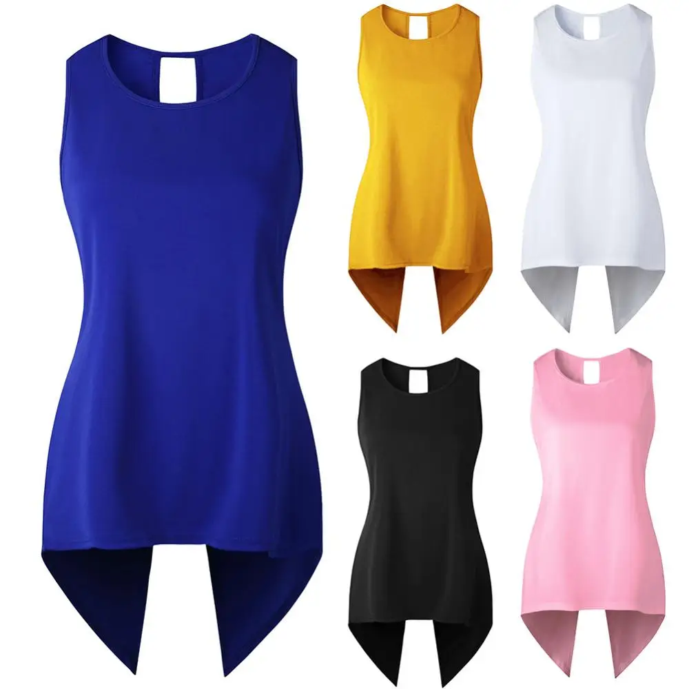New Women Summer Fashion Solid Color Sleeveless Irregular Cross Back Vest Tank Top - Image 2