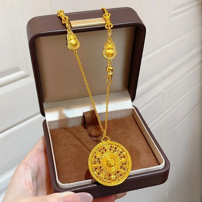 

Women's 24K Gold Lucky Charms Disc Necklace, AU999 | Jun-glaze enamel with 9-fold seal script.
