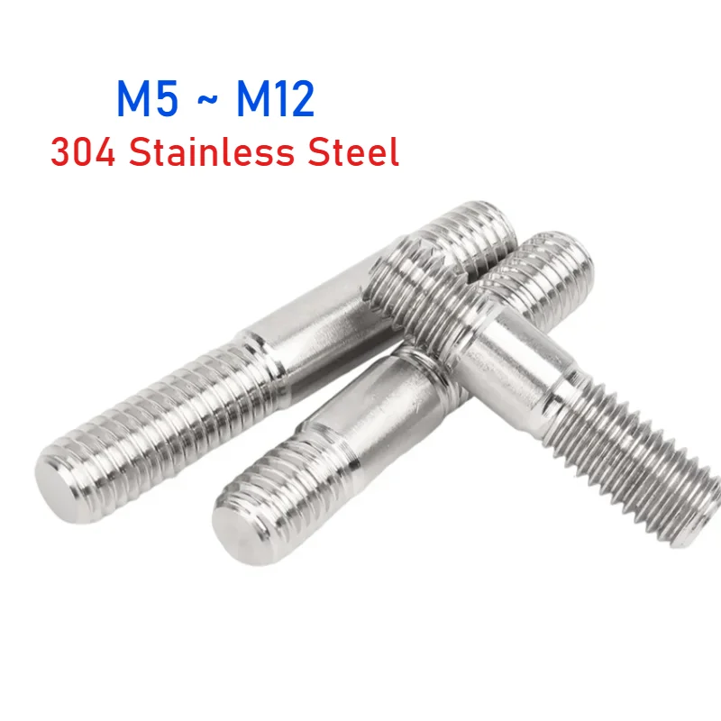304 Stainless Steel Unequal Length Double Head Bolts Screws M5 M6 M8 M10 M12 Dual Head Thread Bar Length 20mm~90mm