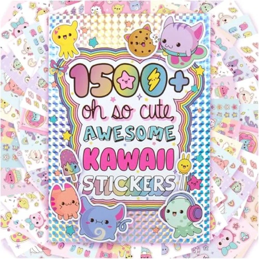 

Sticker Book with Large and Small Sizes, Stationary for Water Bottle, Notebooks, and Party Favors, 1500+, Just My Style Kawaii