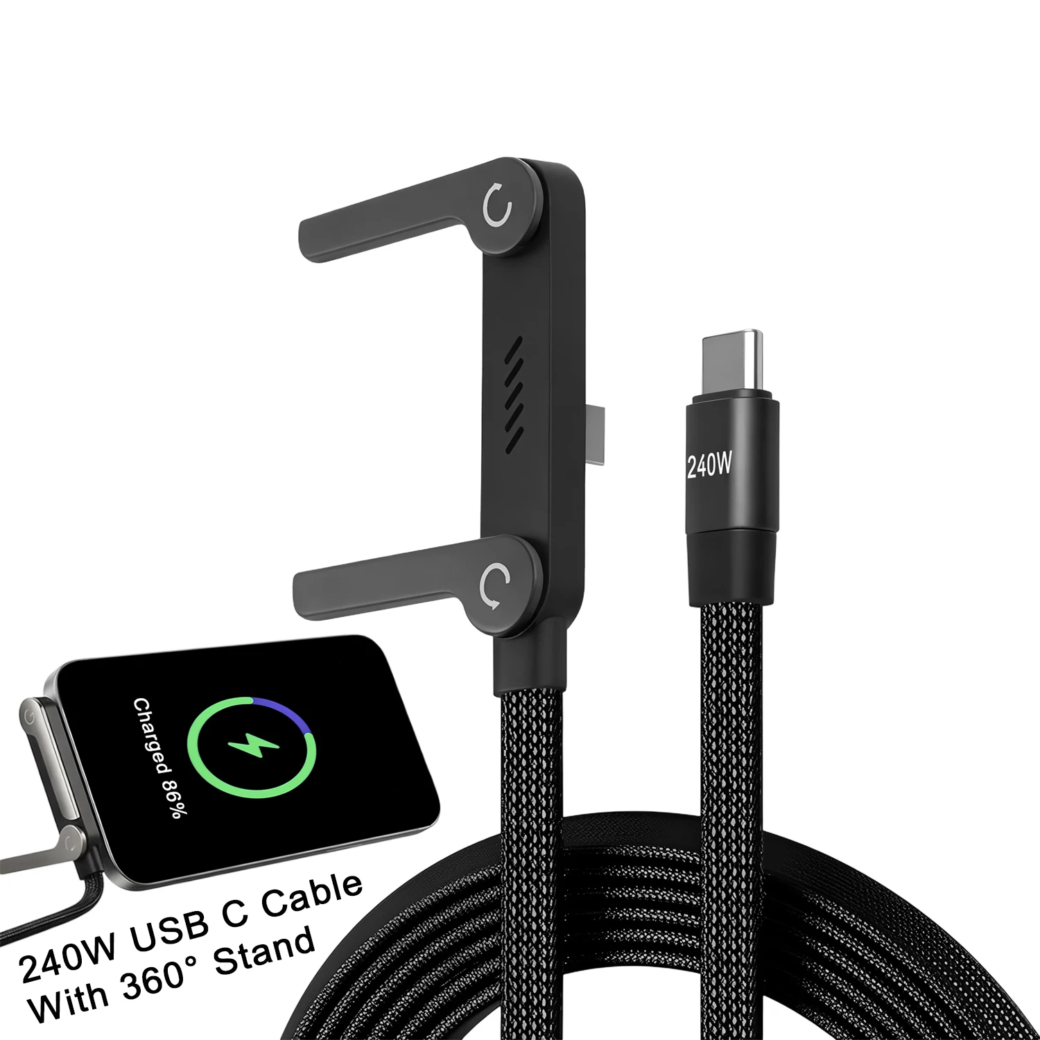 240W Fast Charging Foldable Mobile Phone Holder Data Cable Non-Stop Adjustment Multi-Angle Phone Charging Holder Type-C
