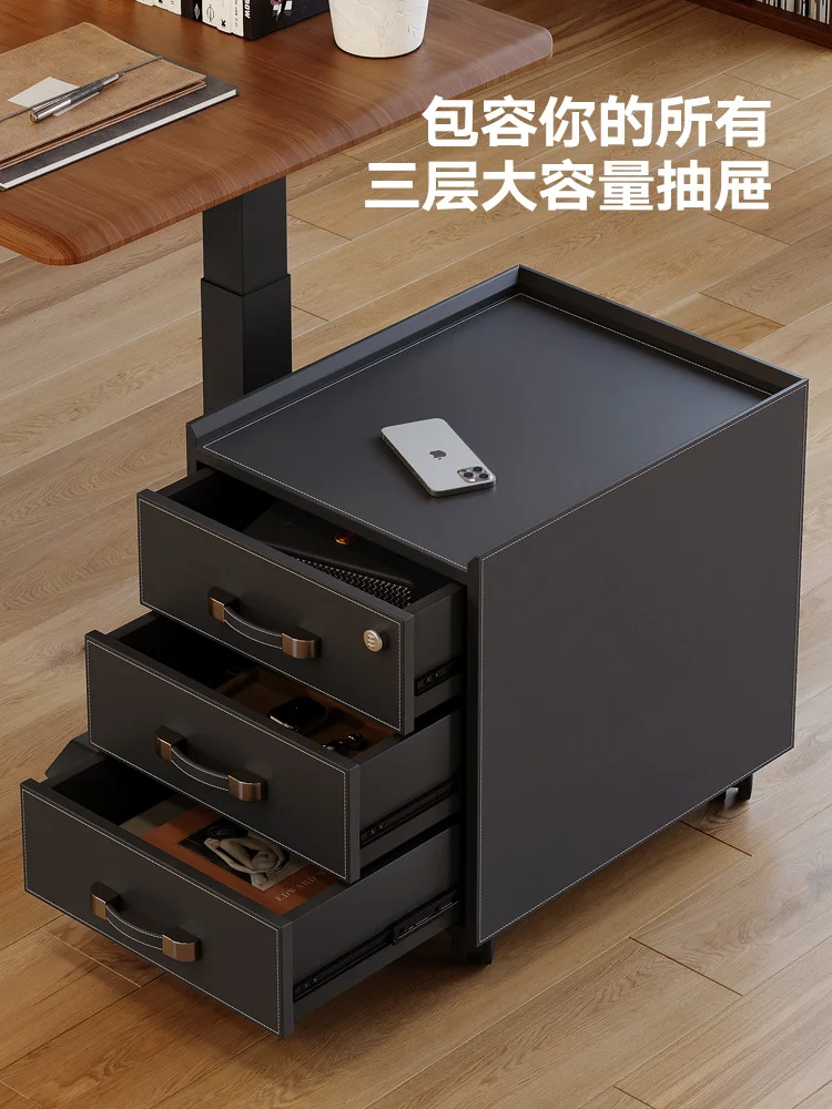 Leather art office cabinet Wooden movable mobile file cabinet Data  Low Storage locker