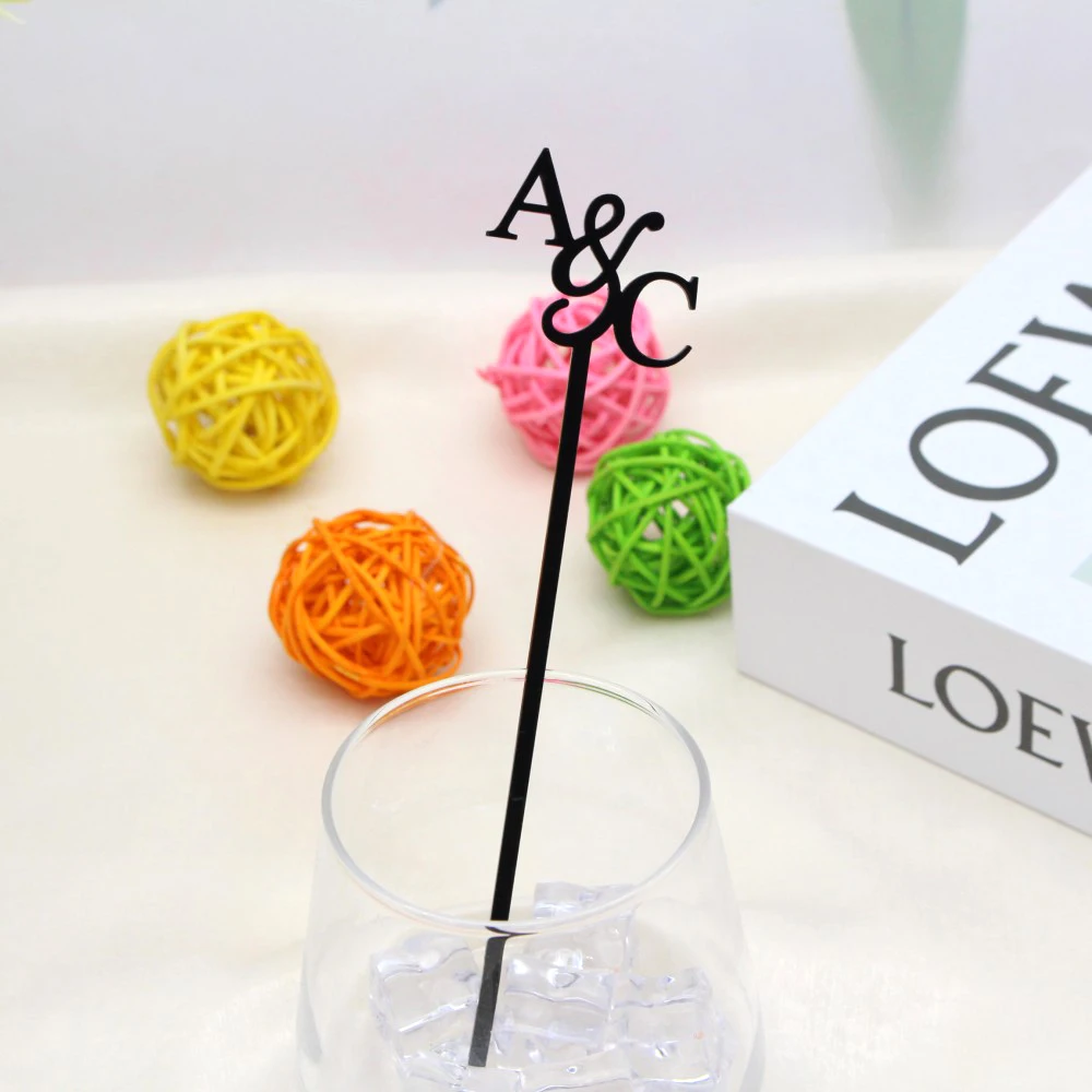 

Customized Wedding Cocktail Stirrers Letter Cut Cocktail Swizzle Sticks Table Decor Personalized Acrylic Party Drink Stirrers