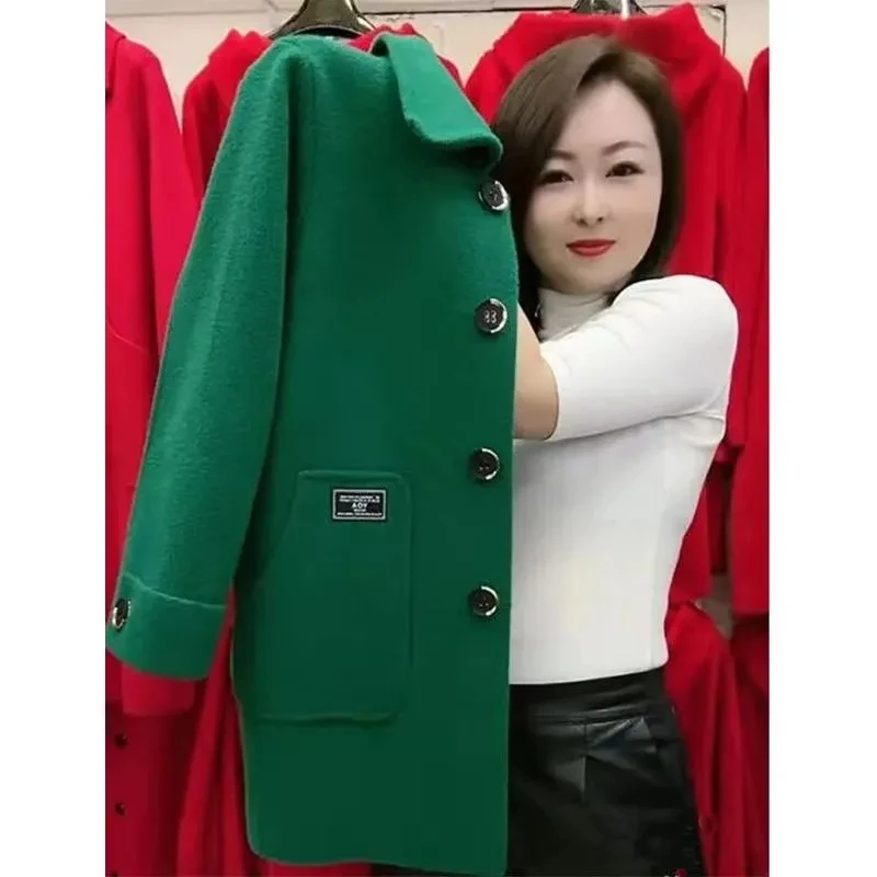 5XL High End Large Size Women Double-sided Cashmere Woolen Coat Autumn New Middle Aged Female Korean Loose Mid-Long Wool Outwear