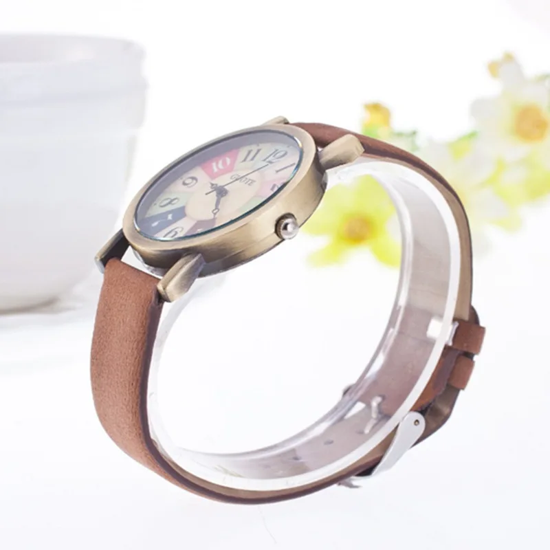 Women\'s brand retro wood grain watch leather tree grain pattern strap student women\'s quartz watch fashionable and elegant V53