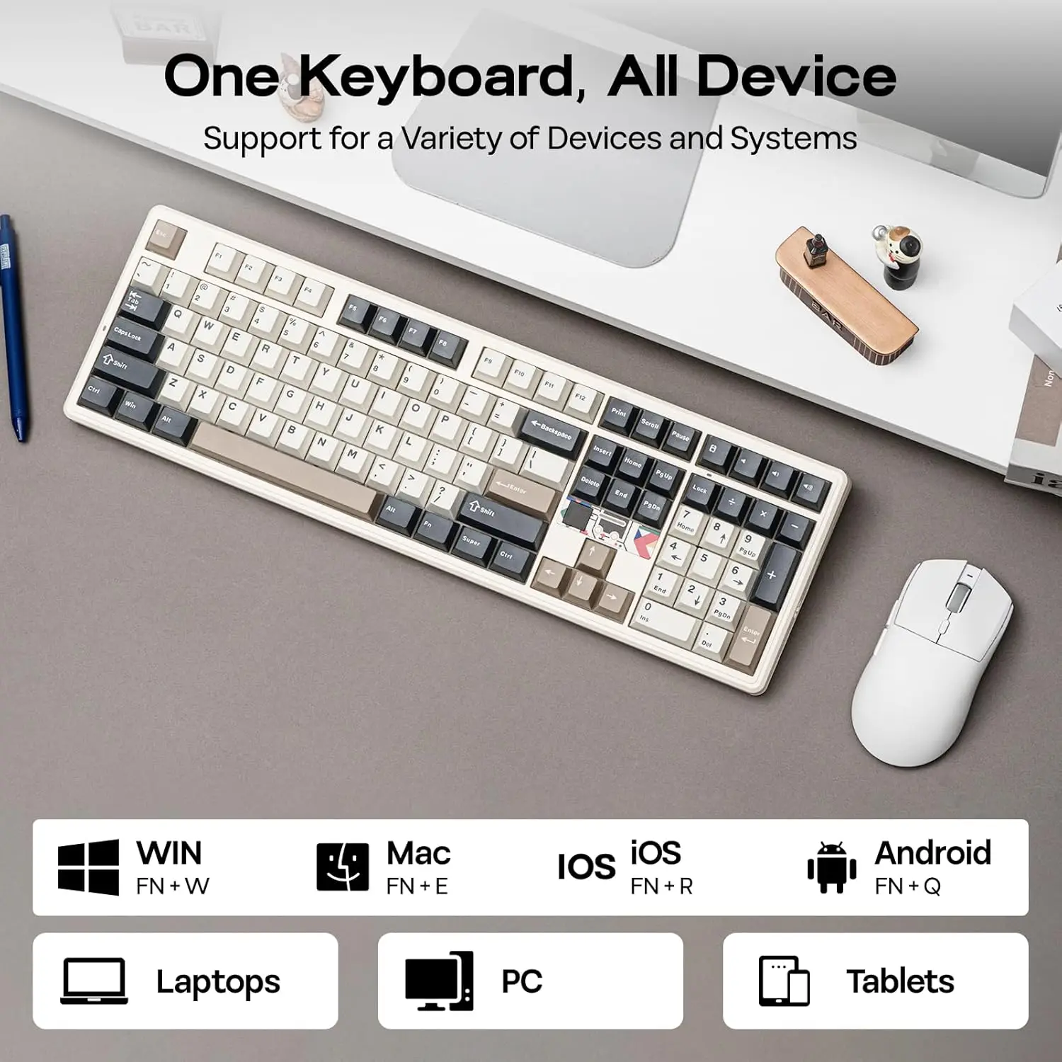 Aula F108 Pro V2 Wireless Gaming Keyboard Tri Modes RGB Full-Key Hot-Swappable 8KHz Polling Rate Keyboard With 10000mAh Battery - view 4