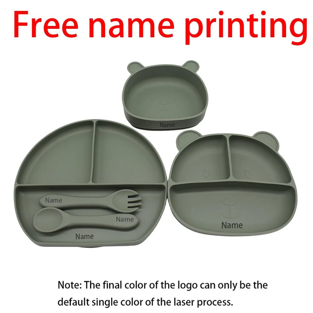 

Free Name Printing Children's Tableware Set with Divided Plate, Bowl, Fork, and Spoon - Silicone Material Children's Gift