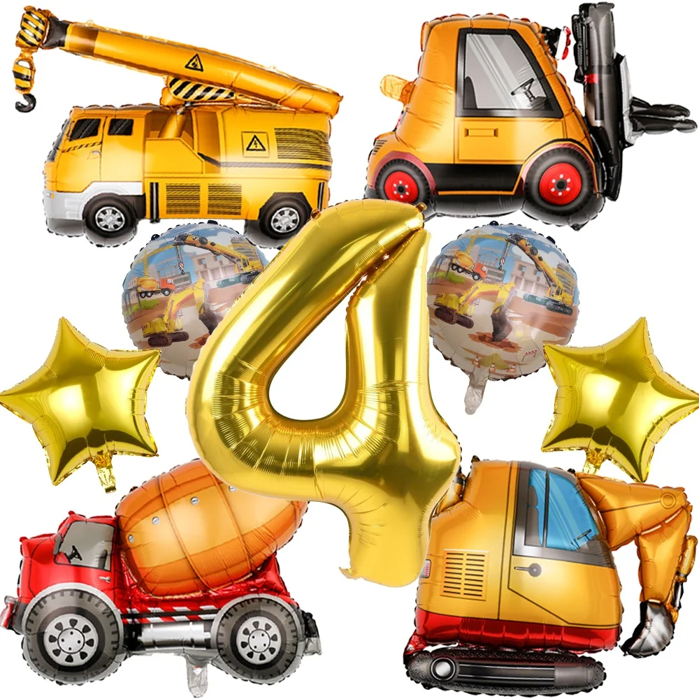 1 Set Technik-Thema Bagger Gabelstapler Kran Ballons Goldene Zahlenballons 1-9 für Babyparty Jungen Geburtstagsfeier Dekorationen – Detail 9
