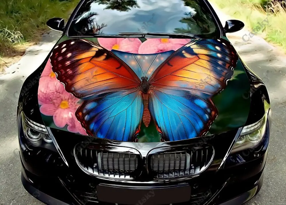 Gradient Color Butterfly Print Car Hood Wrap Color Vinyl Sticker Truck Graphic Bonnet Custom Auto Accessories Decoration Decal