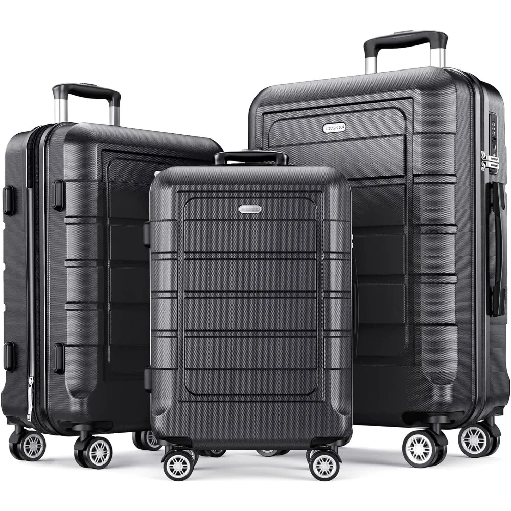 SHOWKOO Luggage Sets Expandable Suitcase Double Wheels TSA Lock (Gray)