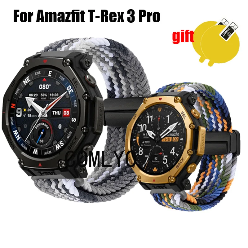 For Amazfit T-rex 3 Pro Smart Watch Strap Nylon Magnetic buckle Soft Sports Women Men Band Screen Protector film