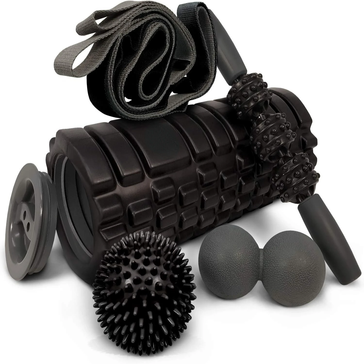 Enhanced 5-In-1 Giftable Foam Roller Set with Premium Hollow Core - Includes Smooth Roller Stick, Stretching Strap, Dual Lacross