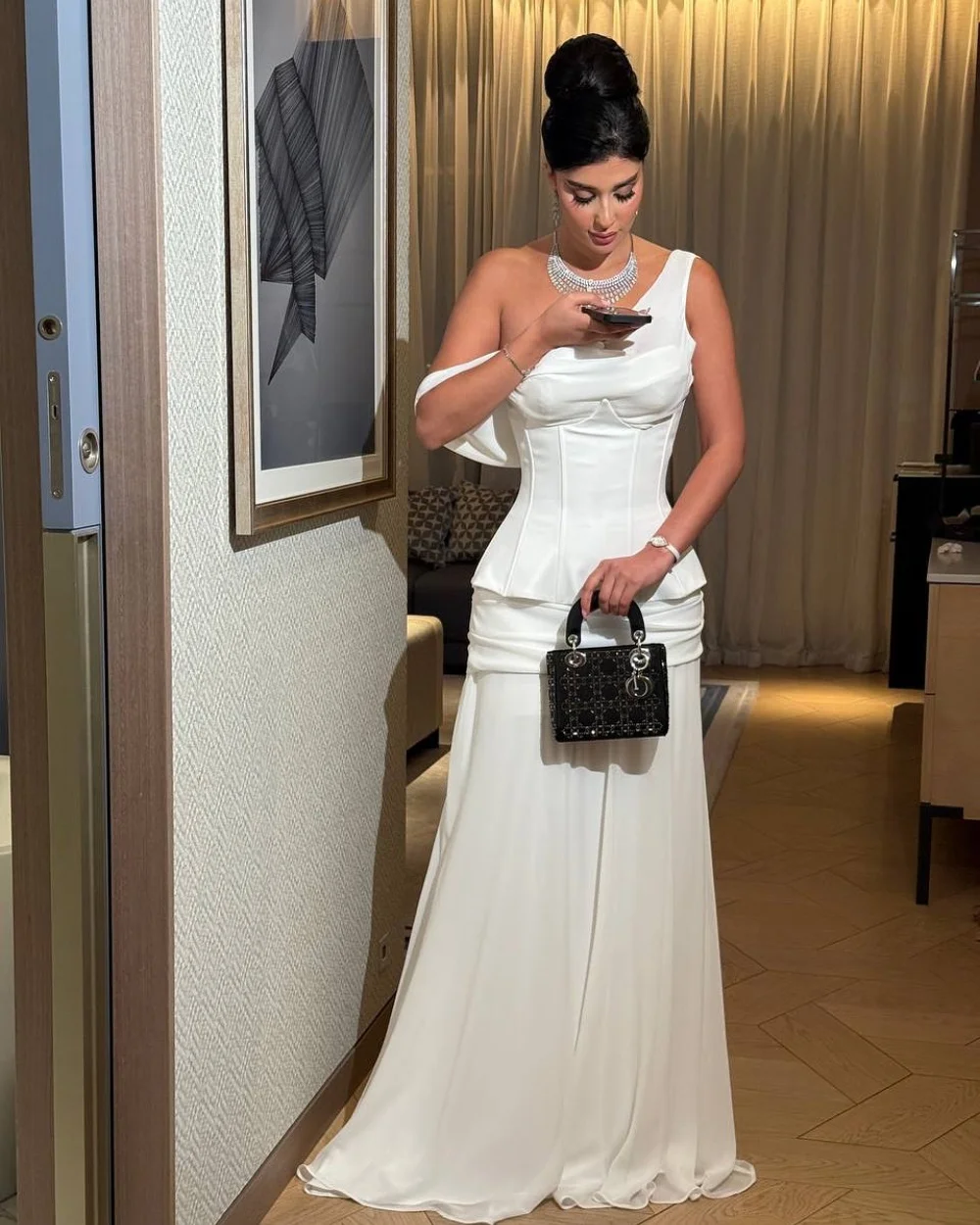 

Customized Simple Modern Style Jersey Pleat Ruched A-line Strapless Long Dresses Bespoke Occasion Dresses Exquisite Elegant
