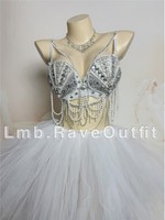 White Shell Full Of Diamond Pearl Fringe Electric Syllable Nightclub Performance Sexy Tutu Dress