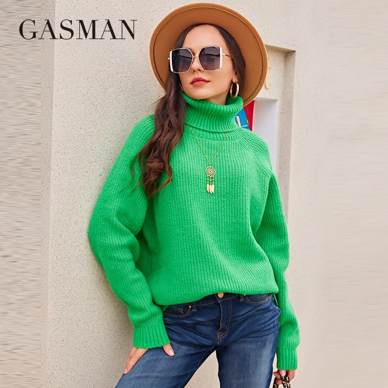 GASMAN 2022 New early spring Women's turtleneck Casual fashion Women sweater Solid thick wool warm brand Top female AW-2021019