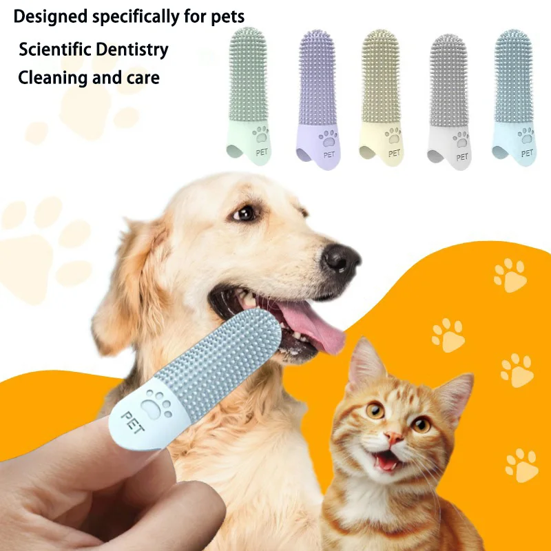 

2pcs Pet toothbrush silicone finger cots for cats and dogs, 360-degree anti-bad breath and oral hygiene finger cots