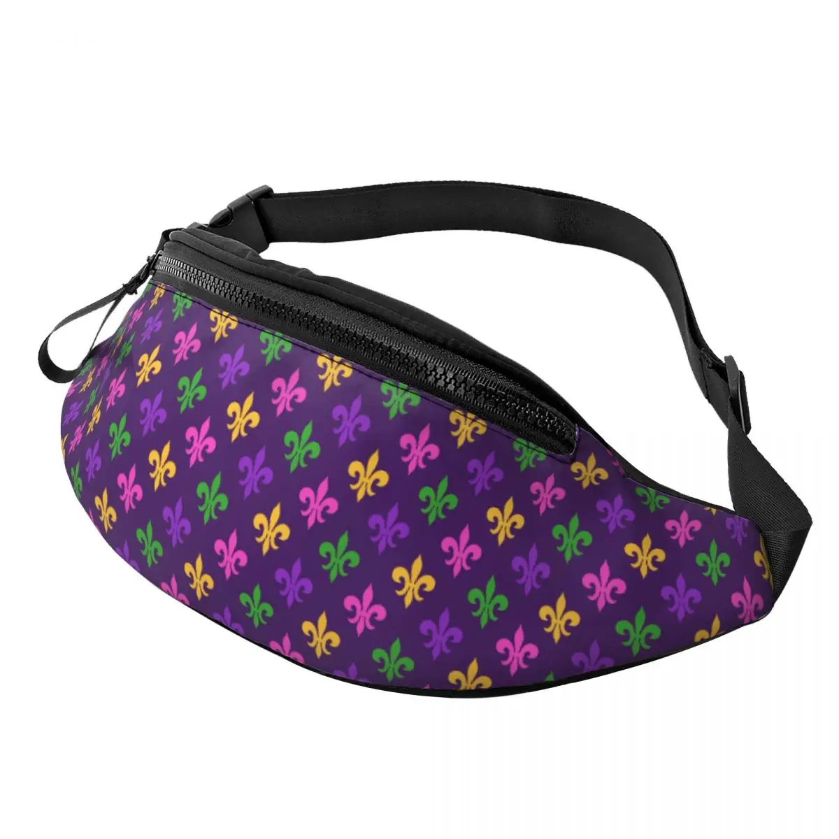 Custom Casual Mardi Gras Fleur De Lis Flower Fanny Pack for Travel Hiking Men Women Crossbody Waist Bag Phone Money Pouch