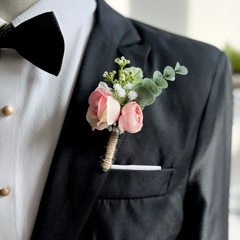 Noivo boutonniere casamento pulso corsage pulseiras para damas de honra rosas flores artificiais homens buttonhole acessórios de festa